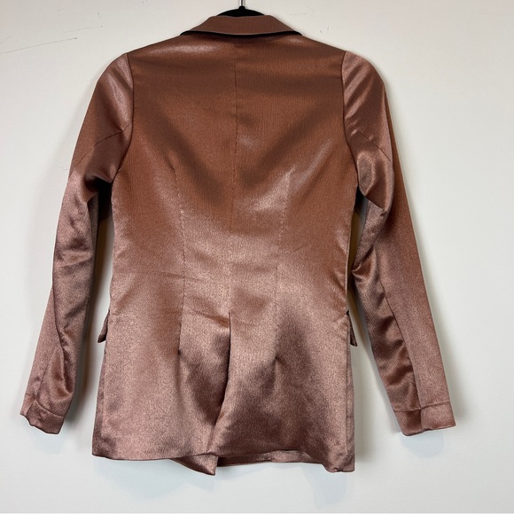 ASOS Little Mistress Satin Blazer Cigarette Pants Contrast Black Piping Copper - Picture 12 of 16